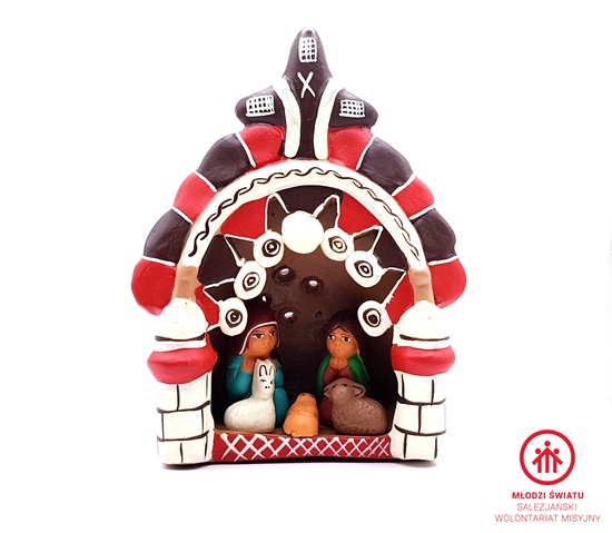 Szopka Bożonarodzeniowa peruwiańska ,ceramiczna z krzyżem _PERU