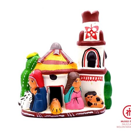 Szopka Bożonarodzeniowa peruwiańska,ceramiczna z domkiem i kaktusem_PERU