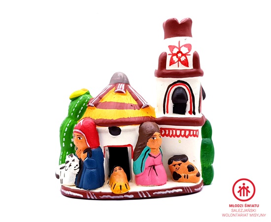 Szopka Bożonarodzeniowa peruwiańska,ceramiczna z domkiem i kaktusem_PERU