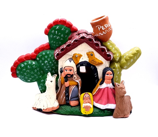 Szopka Bożonarodzeniowa peruwiańska,ceramiczna -z kaktusami _PERU